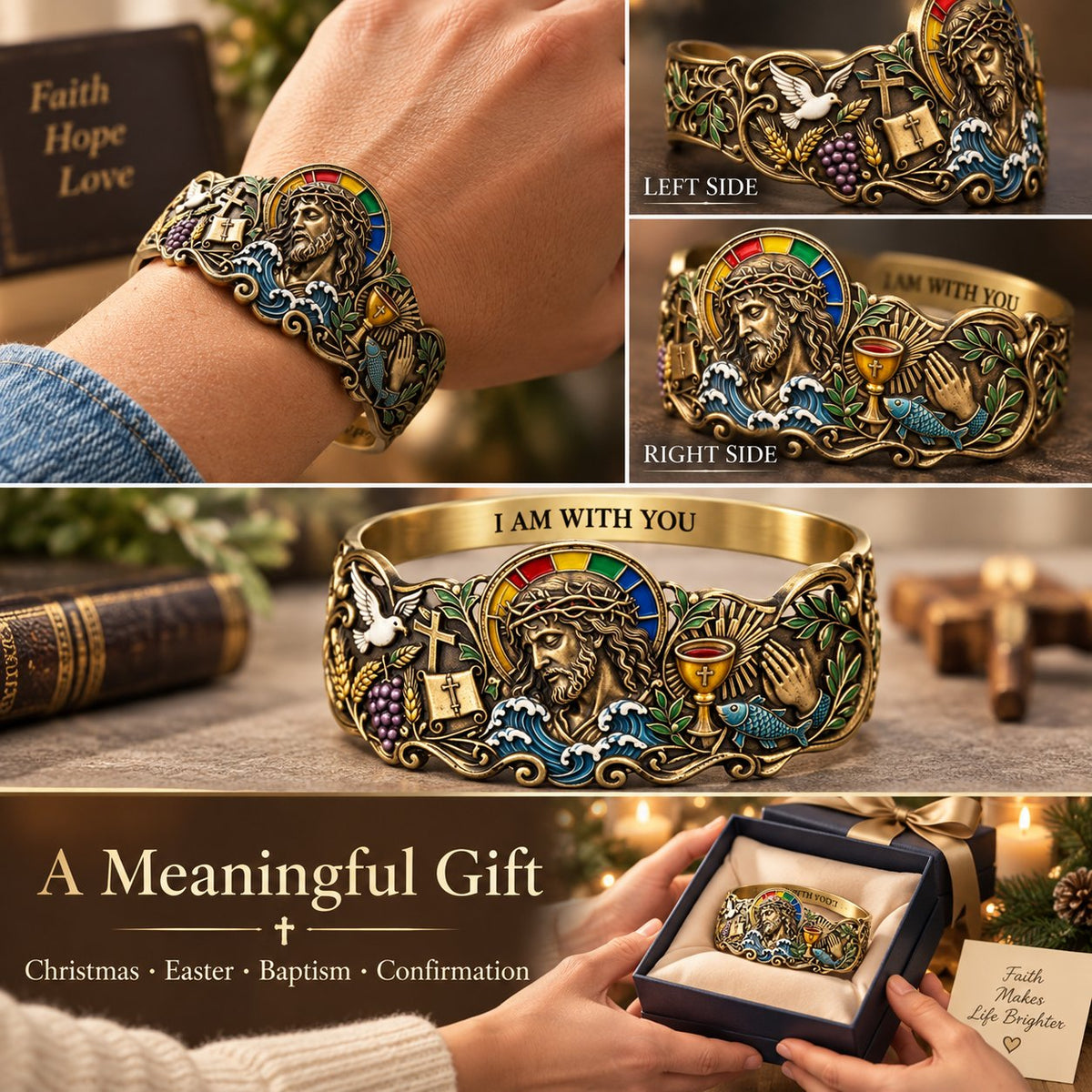 🔥 Last Day 49% OFF - ✝️Faith Inspired Jesus Cuff Bracelet | Antique Brass With Scripture Message