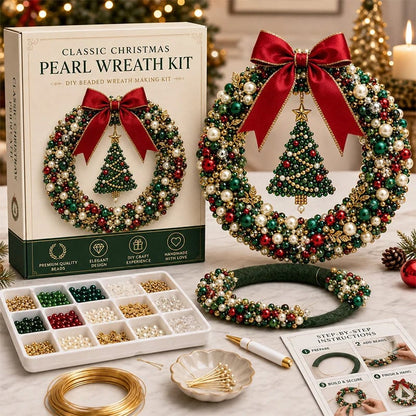 🎄✨ DIY Kit for a Christmas Wreath with Pearls – Handmade Christmas Door Decoration with Beads 💎🎀