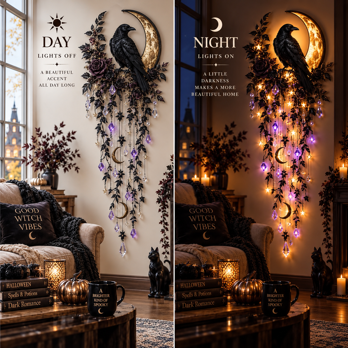 Raven Midnight Halloween cascade day and night