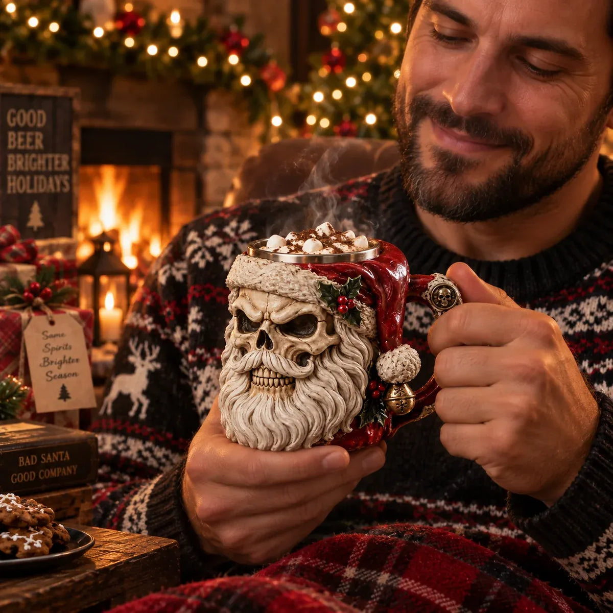 ⏳ Last Day 49% OFF – 💀🎅 3D Dark Christmas Santa Mug Collection | Skull Santa & Pirate Santa Designs with Sculpted Holiday Details ☠️