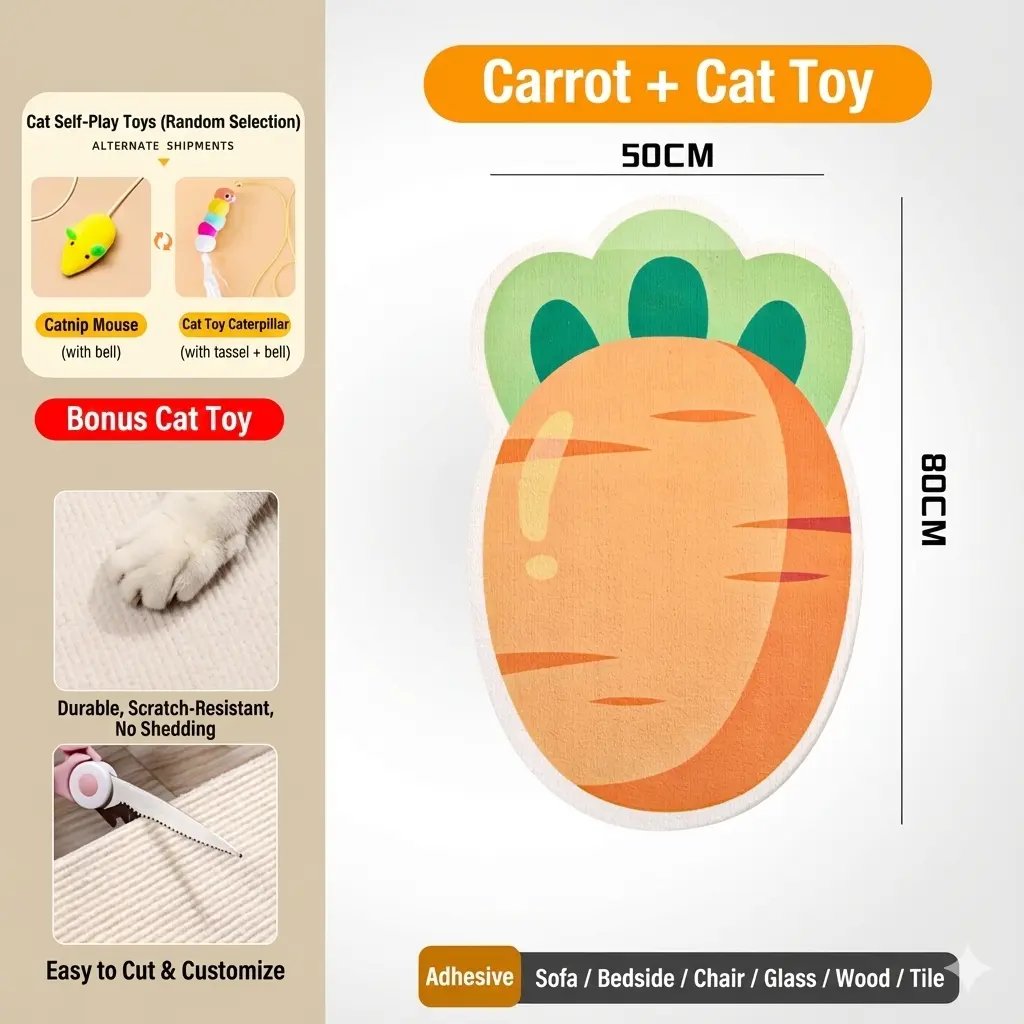 🐱SmartWell Cute Cat Scratcher Mat - 🛋️Kawaii Self-Adhesive Felt Wall Protector for Indoor Cats, Furniture & Door Protection