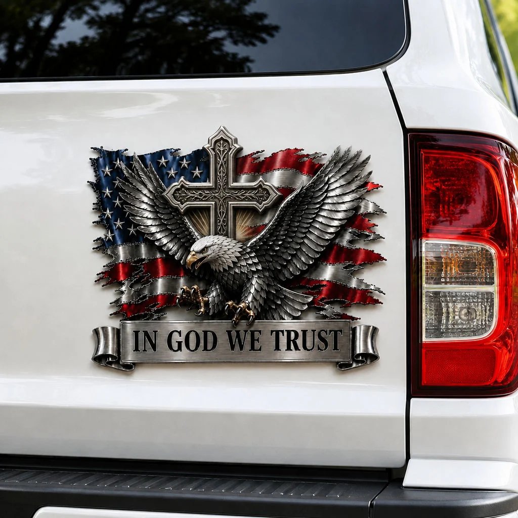 🦅In God We Trust Bald Eagle American Flag 3D Metal Car Emblem Badge