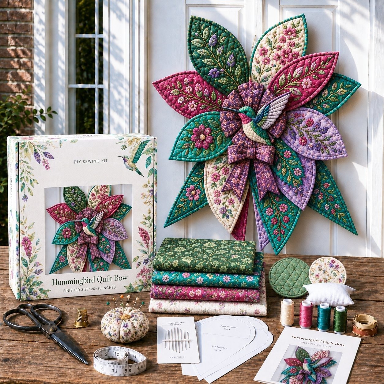 ⏳ Last Day 49% OFF – 🎀 Beginner-Friendly Oversized Quilted Bow Sewing Kit | Coordinated Printed Fabrics, Batting, Pre-Designed Templates & Complete Supplies for a Full 23–25 in 3D Statement Bow ✨