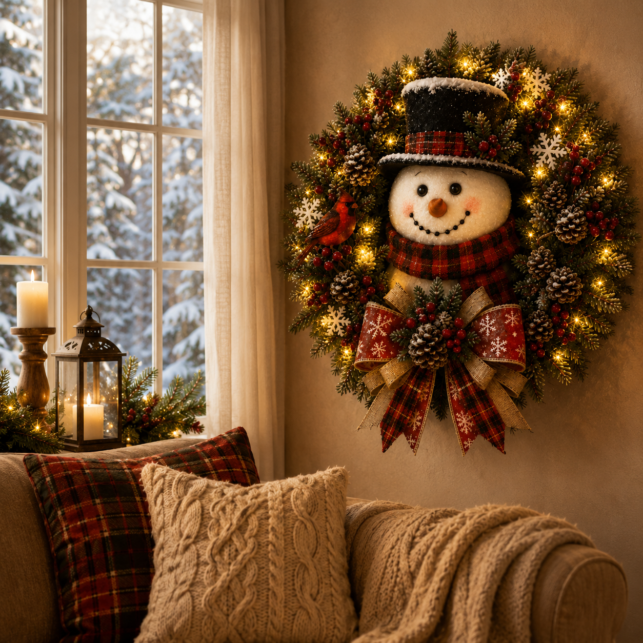 ✨✨Hot Sale 40% OFF⛄ Snowman Lighted Christmas Wreath™ – Festive Holiday Door Decor
