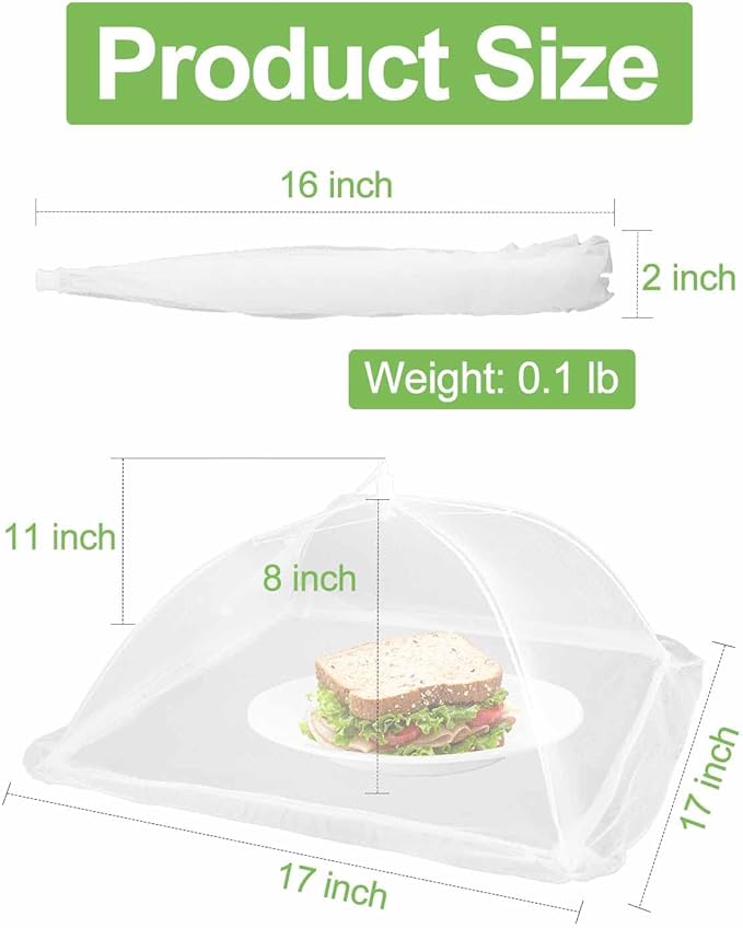 Large Food Cover,17"x17",White Nylon Covers,Pop-Up Umbrella Screen Tents,Patio Net for Outdoor Camping, Picnics, Parties,BBQ,Collapsible and Reusable