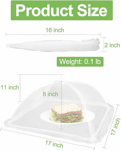 Large Food Cover,17"x17",White Nylon Covers,Pop-Up Umbrella Screen Tents,Patio Net for Outdoor Camping, Picnics, Parties,BBQ,Collapsible and Reusable
