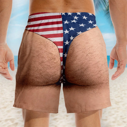 Custom Funny Patriotic Men Swim Trunks - Personalized Summer Vacation And Travel Gifts For Men - Freedom And Chill