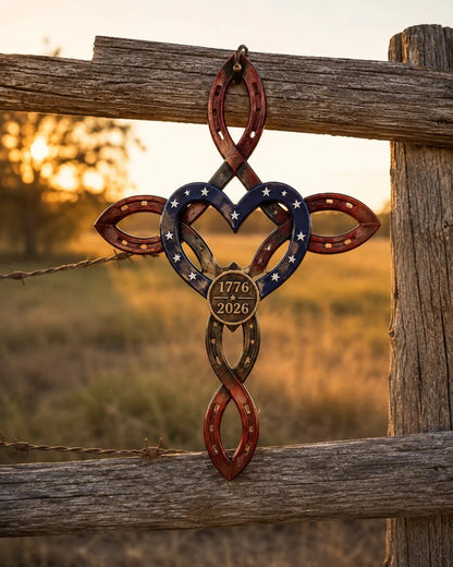 🔥Limited Edition, Only 100 Sets Left! - Us America 25Oth Rustic Horseshoe Cross Decor