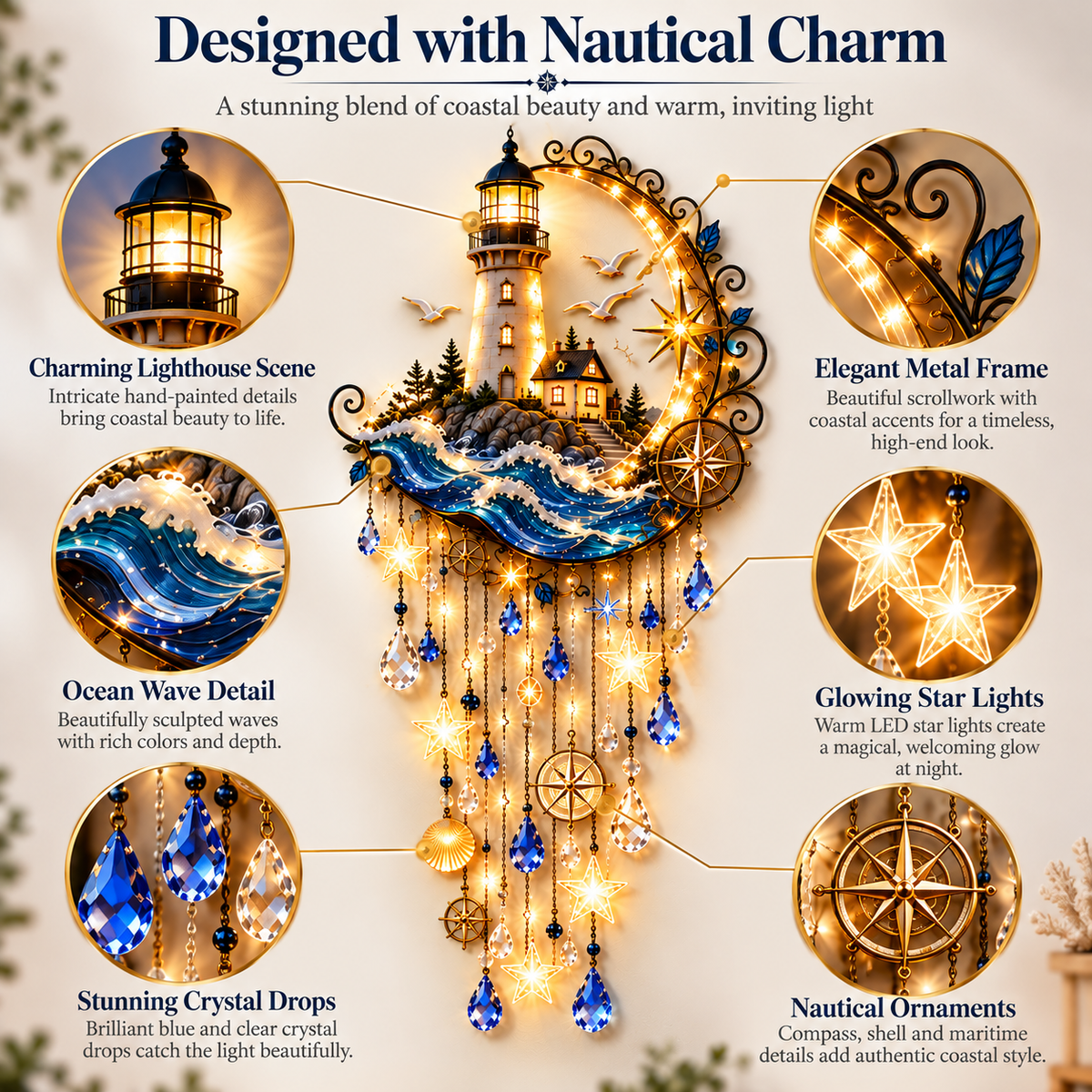 🌊 Lighthouse Starlight Cascade™ – Lighted Coastal Wall Decor