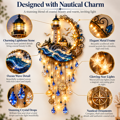 🌊 Lighthouse Starlight Cascade™ – Lighted Coastal Wall Decor