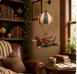 Vintage Flying Dachshund Hot Air Balloon Decor