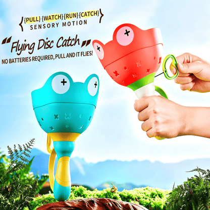 Flying Disc Launcher Toy (2 Packs), Manual Capture Catching Disk Game, Outdoor Toys for Kids Ages 4-8