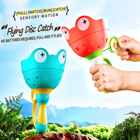 Flying Disc Launcher Toy (2 Packs), Manual Capture Catching Disk Game, Outdoor Toys for Kids Ages 4-8