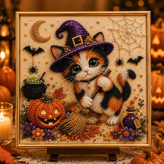 💥LAST DAY 50% OFF💥DIY Halloween Cat Pearl Bead Painting Kit 🐈‍⬛🎃