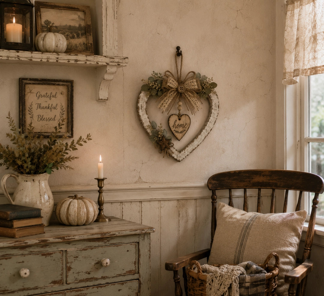 Rustic Farmhouse Heart Wall Decor with “Home” Sign