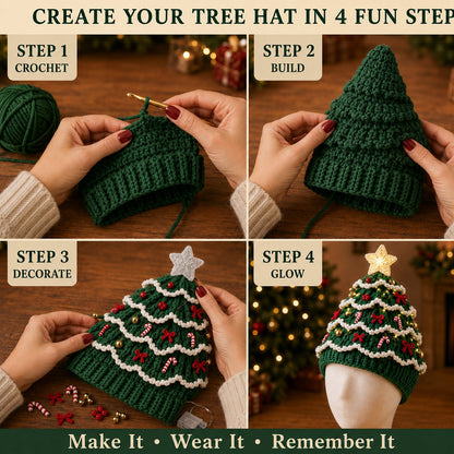 ⏳ Last Day 49% OFF – 🎄Beginner-Friendly Light-Up Christmas Tree Crochet Hat DIY Kit | Complete Kit with Coordinated Yarn, LED Lights & Step-by-Step Guide Included 💕