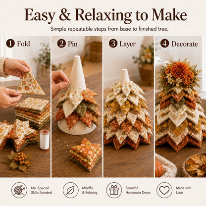 🍂 Beginner-Friendly DIY Fabric Patchwork Fall Tree Kit | Coordinated Autumn Fabrics, Cone Base, Securing Pins & Floral Topper Included 🌼✨