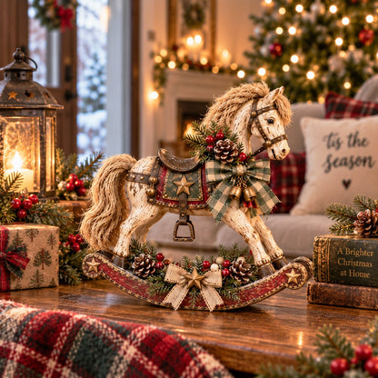 🎠Vintage Christmas Rocking Horse - Rustic Farmhouse Holiday Tabletop Decor