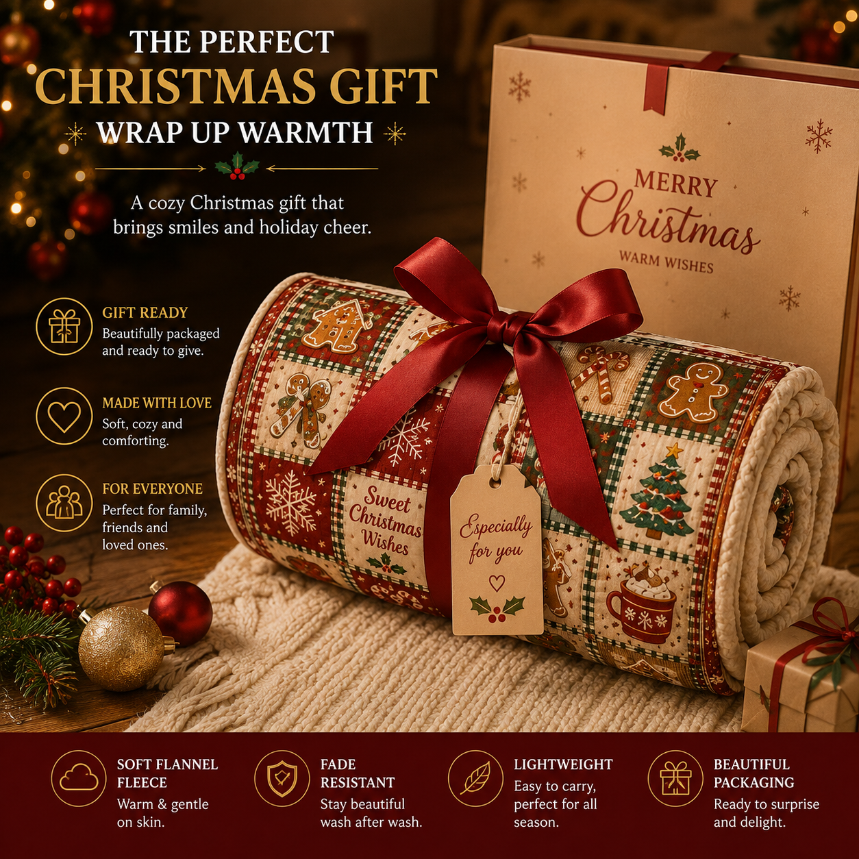 🎄 Christmas Magic Throw Blanket™ – Cozy Holiday Fleece Blanket