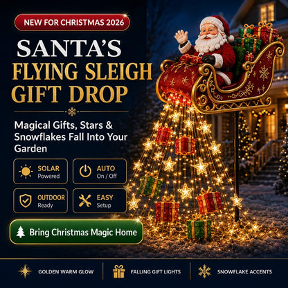 🎅✨ 2026 New Santa’s Flying Sleigh Gift Cascade – Solar Christmas Garden Light