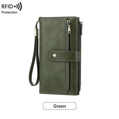 🔥Last Day 49% OFF-Women's long wallet, stylish clutch, elegant solid color RFID blocking leather wallet