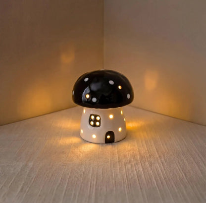 Mushroom Ceramic Night Light, Handmade Glowing Mushroom House Lamp