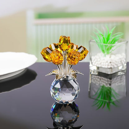 🏆Valentine's Day Hot Sale 49% OFF❤️ Crystal Colorful Rose Flower Collectible Figurine with Vase