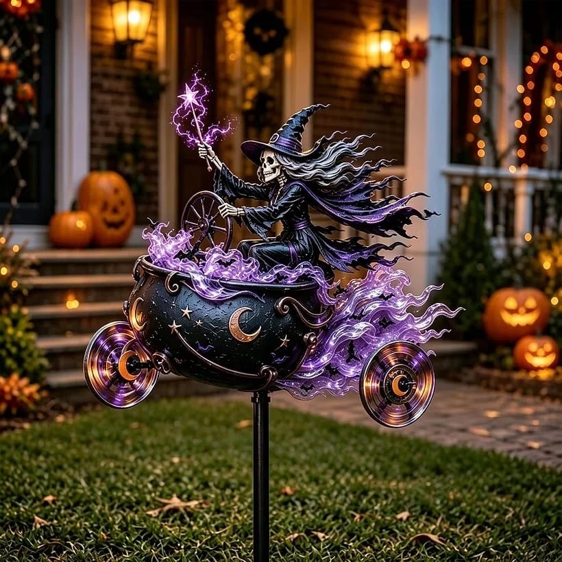 Witch cauldron Halloween garden wind spinner