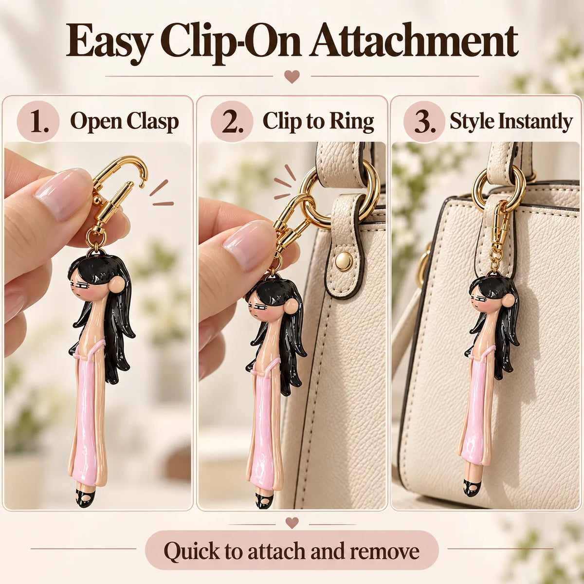 👜✨ Fashion Doll Bag Charms — 3 Stylish Designs to Add Personality to Your Favorite Bag!