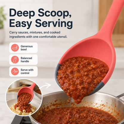 🥄 2-in-1 Silicone Scoop & Scraper Spoon – Multi-Purpose Cooking & Serving Utensil