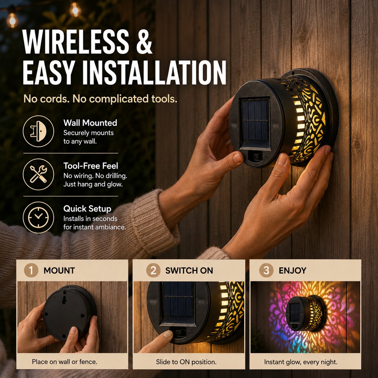 🌙Hot Sale Promotion 49% OFF🔥Solar Mandala Wall Light Outdoor Garden Fence Projector Lamp Patio Ambient Decor
