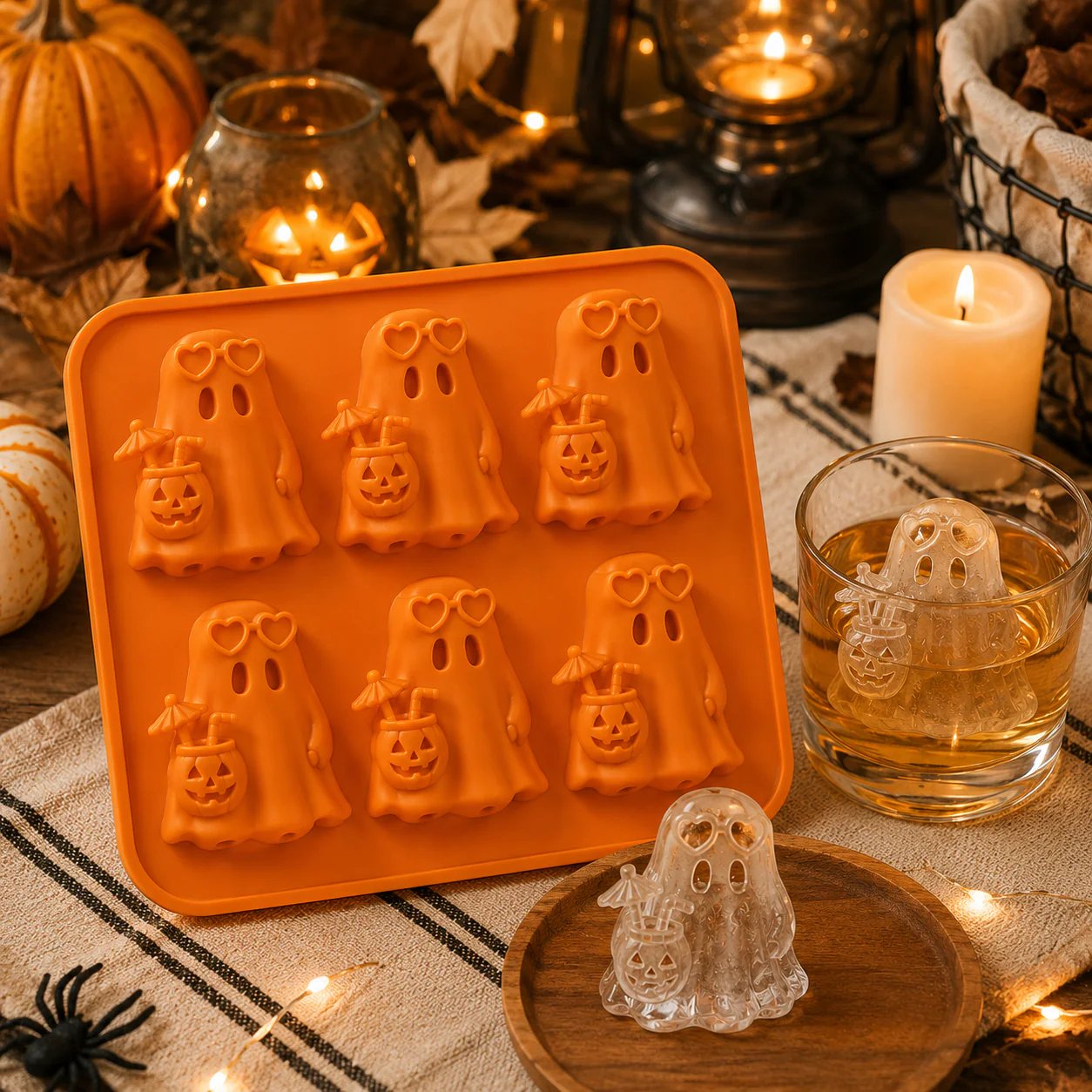 👻6‐Cavity TYIIPLUSTM Summerween Ghost Ice Cube Mold ✨Cute 3D Ice for Drinks, Parties & Gifts