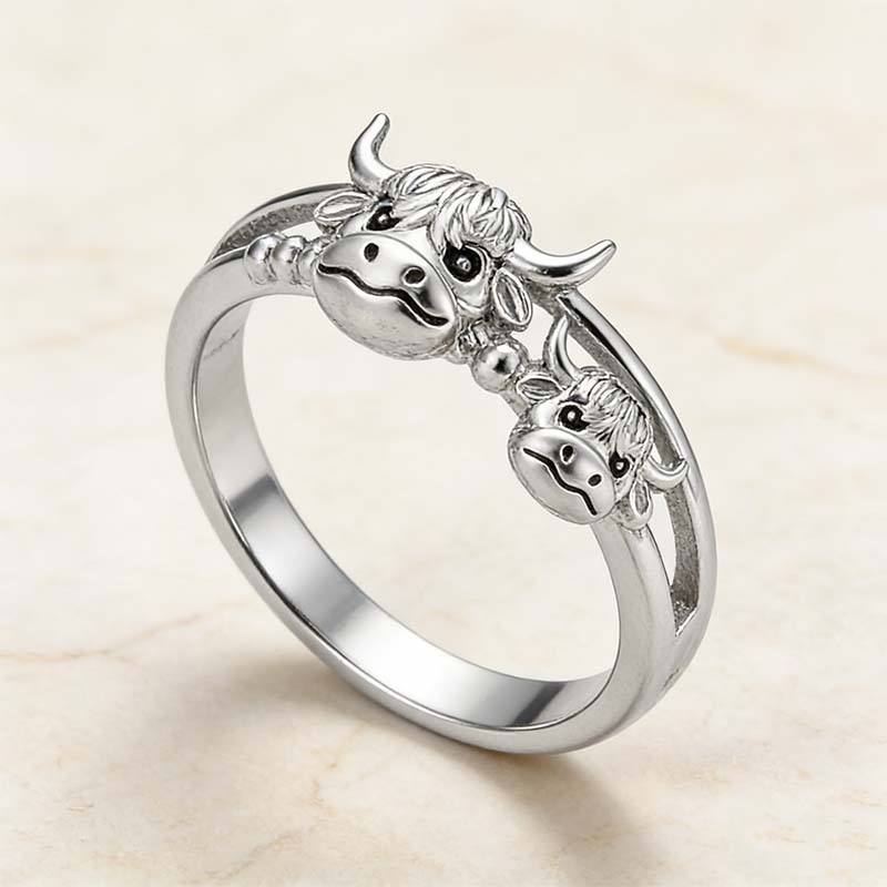 🏆Last Day Promotion 49% OFF 💕 ✨ Handcrafted Highland Cow 925 Sterling Silver Adjustable Ring