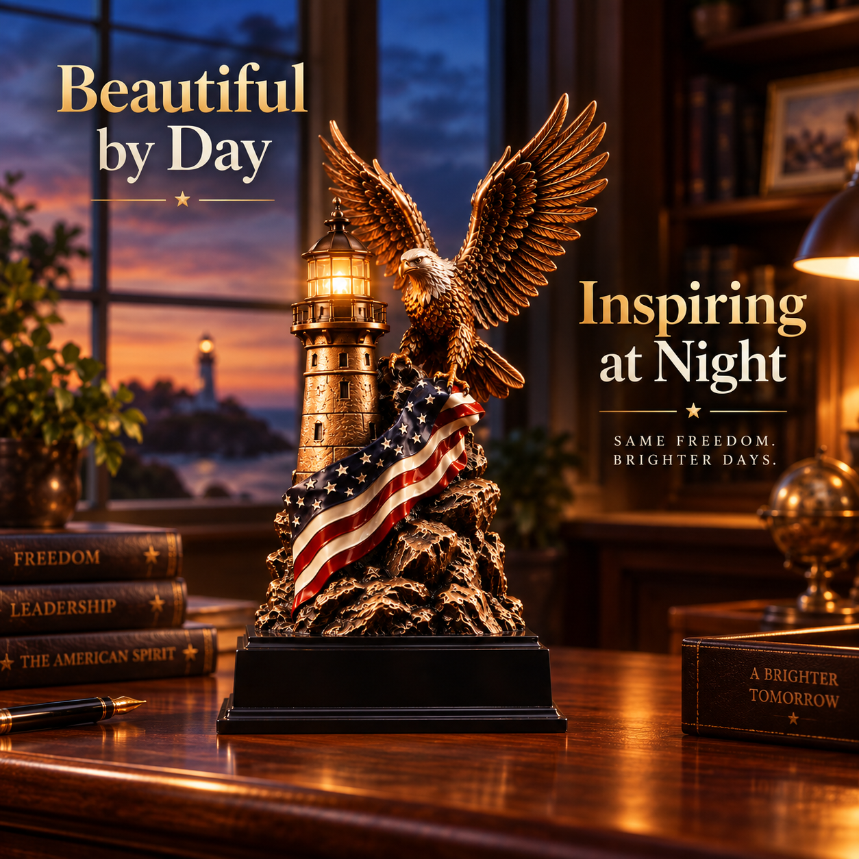 Liberty Lighthouse American eagle decor day and night display