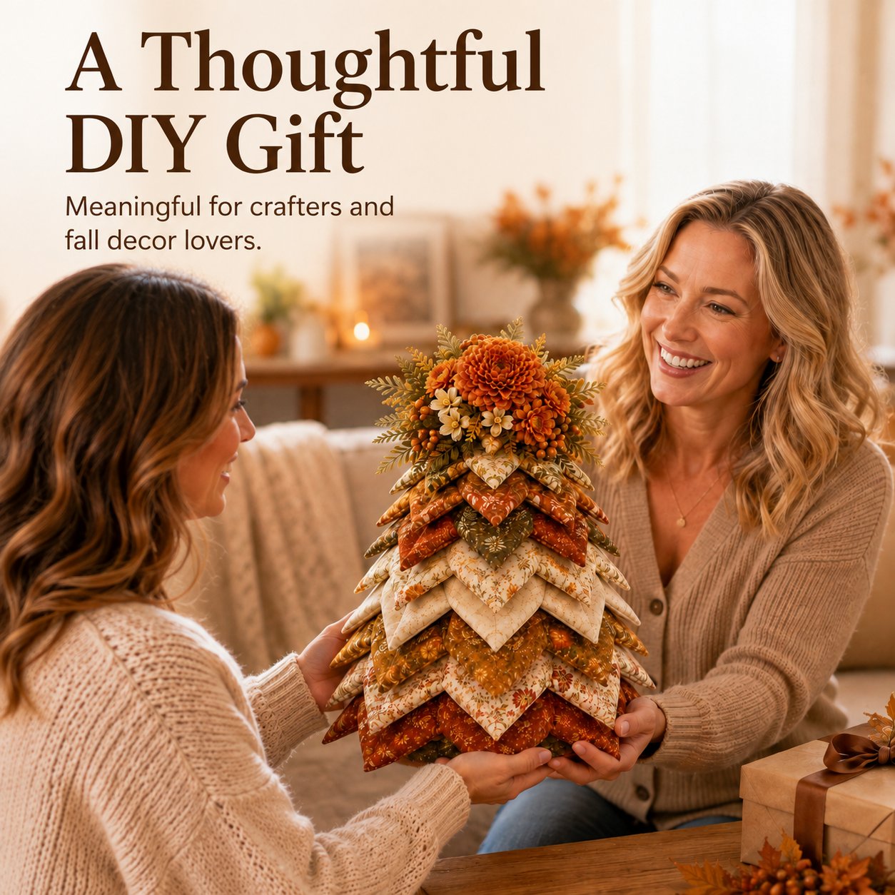 🍂 Beginner-Friendly DIY Fabric Patchwork Fall Tree Kit | Coordinated Autumn Fabrics, Cone Base, Securing Pins & Floral Topper Included 🌼✨