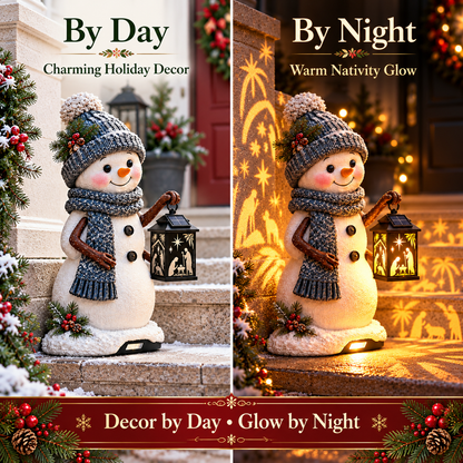 ⛄ Last Day 49% Snowman Nativity Glow™ – Solar Christmas Step Light with Holy Family Projection