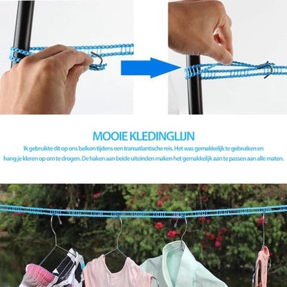 Clothesline for Outside, Adjustable Clothes line,Windproof Clothesline with Hooks, Indoor and Outdoor Laundry and Drying Lines,Ideal Camping & Travel Essentials