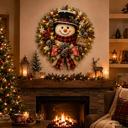 ✨✨Hot Sale 40% OFF⛄ Snowman Lighted Christmas Wreath™ – Festive Holiday Door Decor