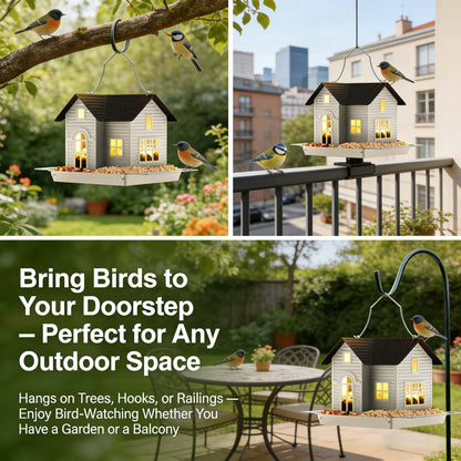 🔥Solar‐Powered Hanging Bird Feeder with Glow – Sturdy Metal Hopper Design🌙🐦