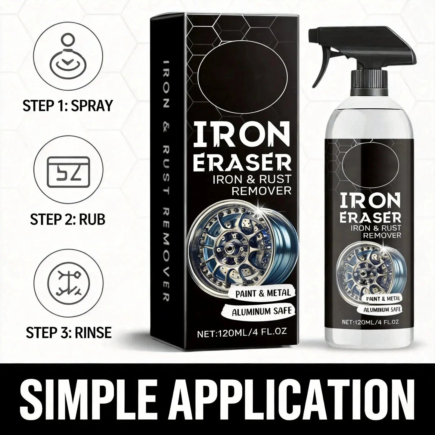 🚘✨️Iron Eraser Spray – 💪🏼Heavy-Duty Iron Remover For Wheel & Paint🏁 | Aluminum-Safe No Damage Restore Gloss✨