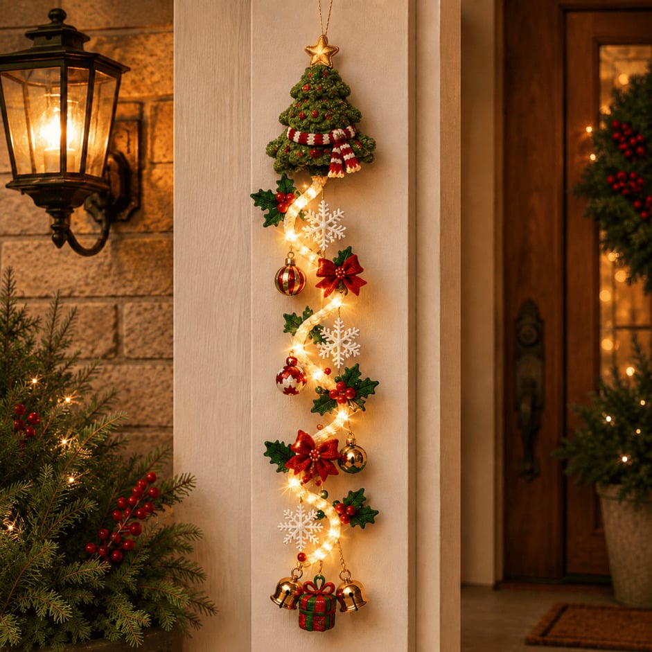 ⏳ Last Day 49% OFF – 🎄MerryCascade™ Glowing Christmas Door Hanger | 6 Festive Lighted Designs with Warm Glow, Dimensional Details & Space-Saving Vertical Décor ✨