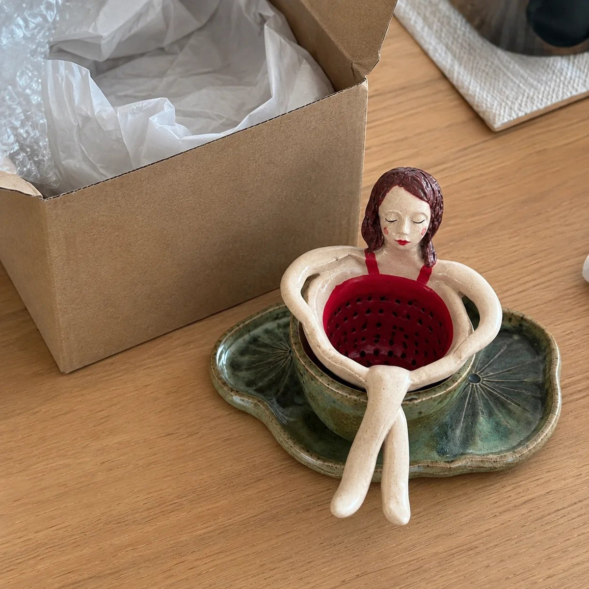 ☕Whimsical Sitting Lady Ceramic Tea Strainer Collection