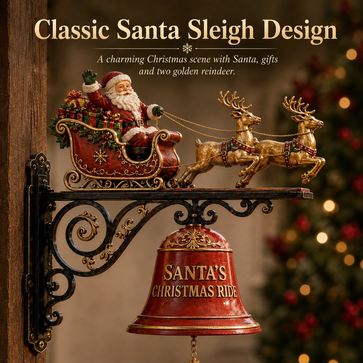 ✨🎅Santa Claus Sleigh with Reindeer & Decorative Christmas Bell