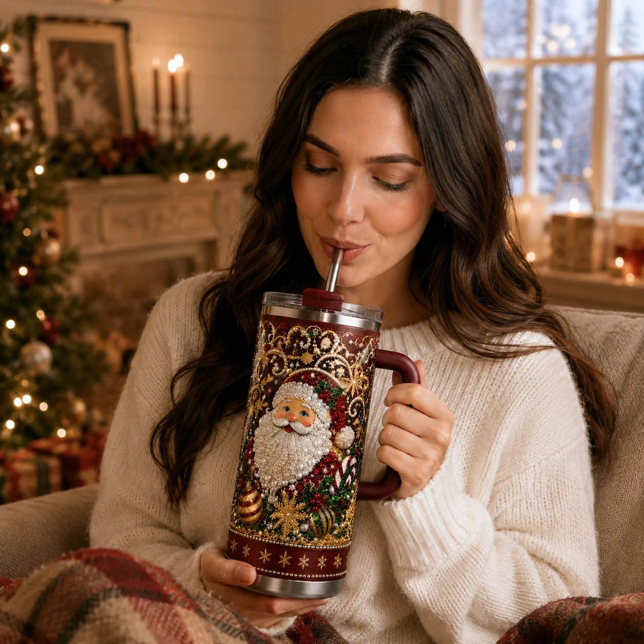 🎅✨ Luxury Christmas Santa 40oz Handle Tumbler – A Magical Holiday Gift