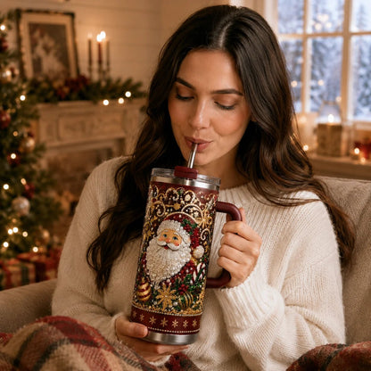 🎅✨ Luxury Christmas Santa 40oz Handle Tumbler – A Magical Holiday Gift