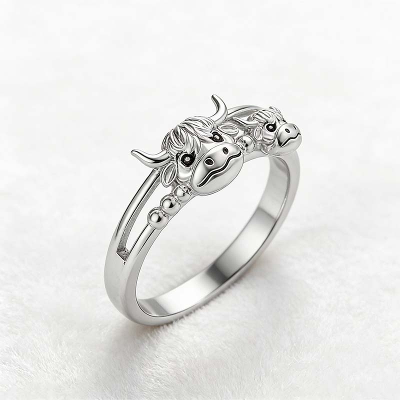 🏆Last Day Promotion 49% OFF 💕 ✨ Handcrafted Highland Cow 925 Sterling Silver Adjustable Ring