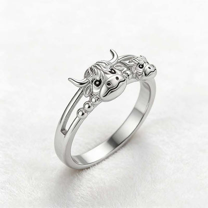 🏆Last Day Promotion 49% OFF 💕 ✨ Handcrafted Highland Cow 925 Sterling Silver Adjustable Ring