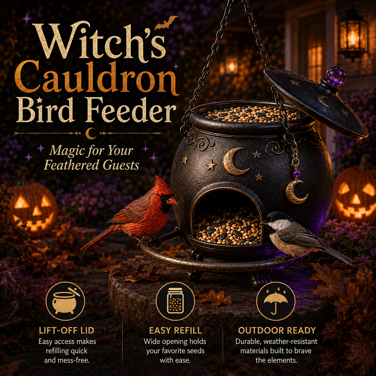 Witch Cauldron Halloween bird feeder