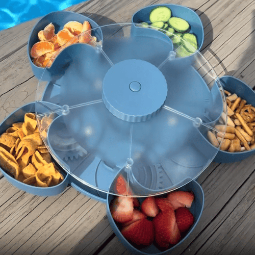 Hot Sale🍿✨ Divided Spin & Snack Serving Tray – 5-Compartment Rotating Party Platter