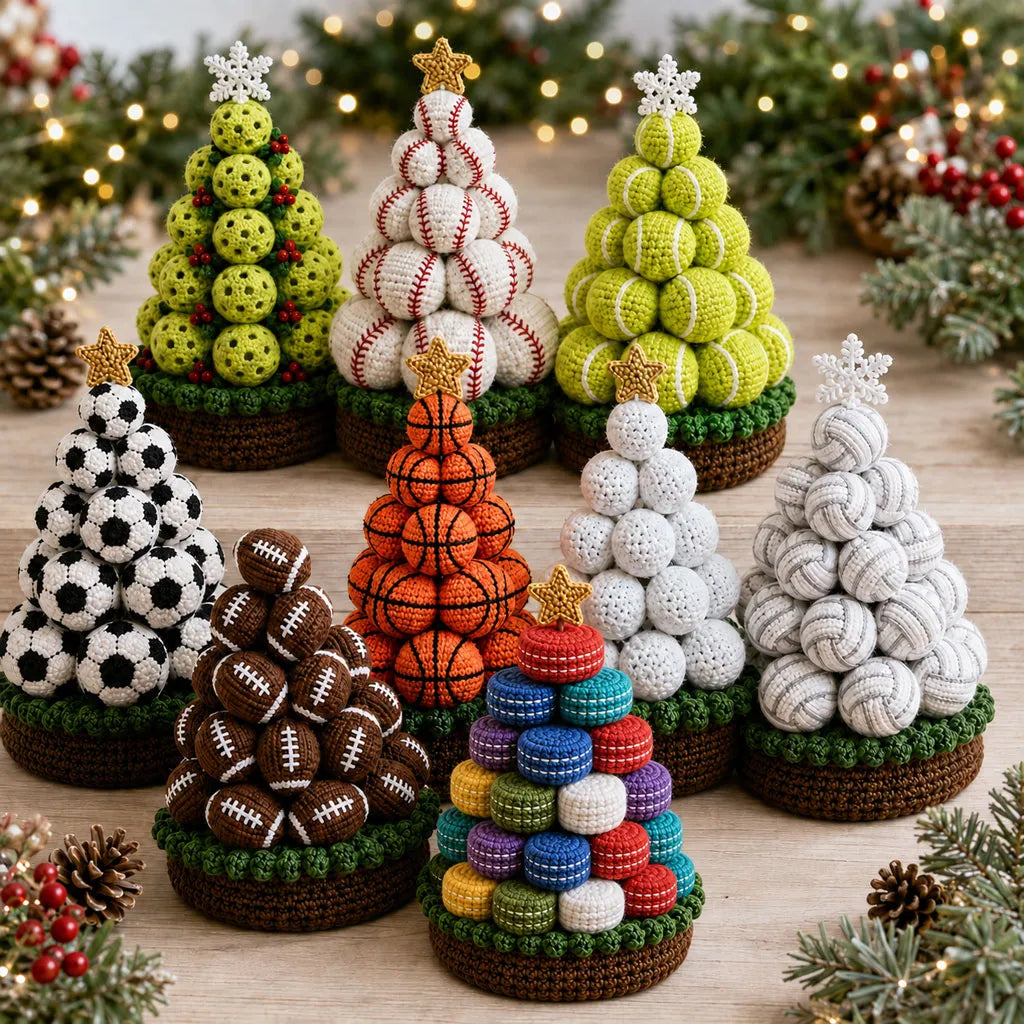 ⏳ Last Day 49% OFF – 🏆 Beginner-Friendly DIY Sports Ball Christmas Tree Crochet Kit Collection | Complete Kit with Coordinated Yarn, Stuffing, Crochet Materials & Step-by-Step Guide Included 💕